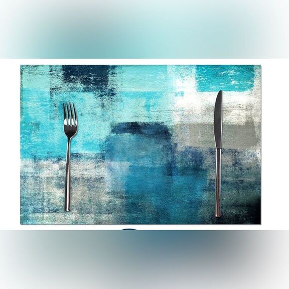 New! Never used! Gorgeous turquoise & gray placemat set! - Picture 4 of 8